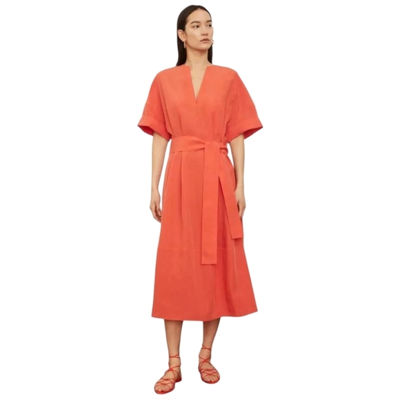 Vince Dresses & Skirts - Vince Cuffed Short Sleeve V-Neck Dress Orange Women's XXS